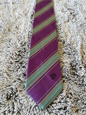 Early 90s Vintage Versace Medusa Head  Designer Striped Silk Tie